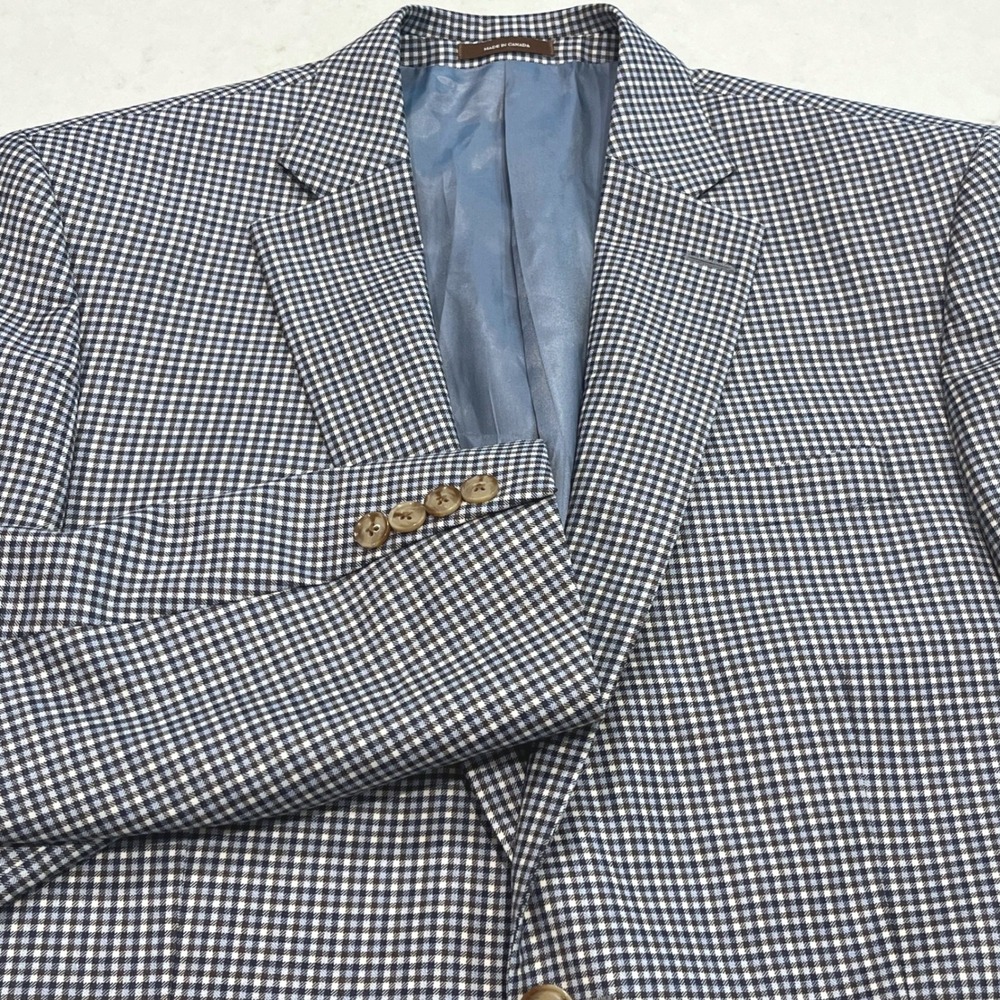 Peter Millar Wool Blazer Sport Coat Jacket 40R Blue Brown Check Plaid Dbl Vented